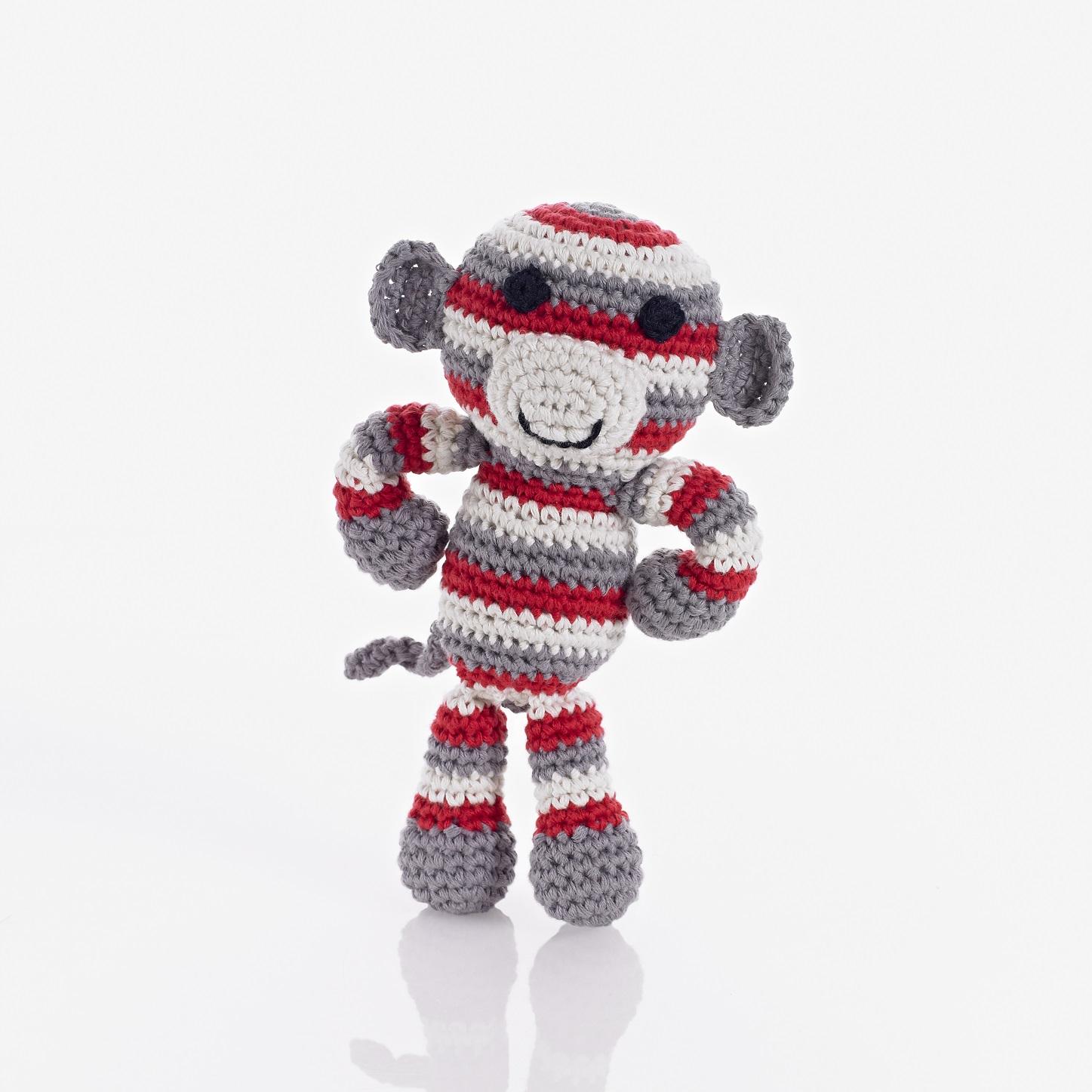 Fair Trade Crochet Red Monkey Rattle